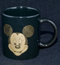 Disney Mickey Mouse GOLD FACE Black Coffee Mug Vintage